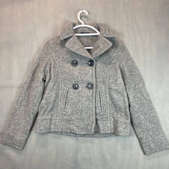 GAP Peacoat Jacket Women’s Size M Gray Double Breasted Pocket Wool Blend - Picture 1 of 12